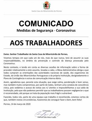 COMUNICADO - Medidas de Segurança - Coronavírus